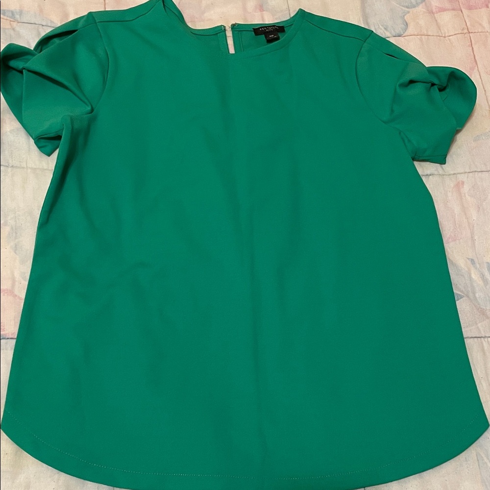 Ann Taylor Teal Short-Sleeve Tunic Top